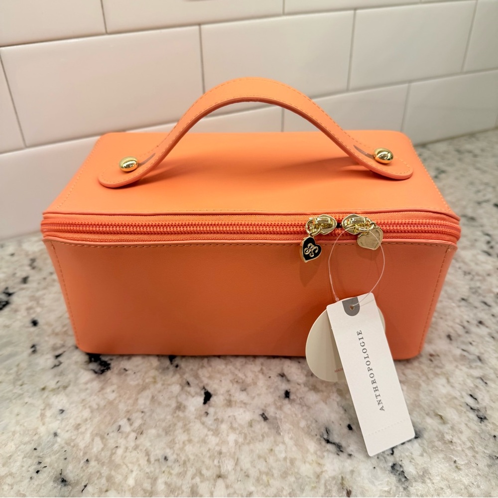 Anthropologie Coral-Orange Jewelry Case with Top Handle